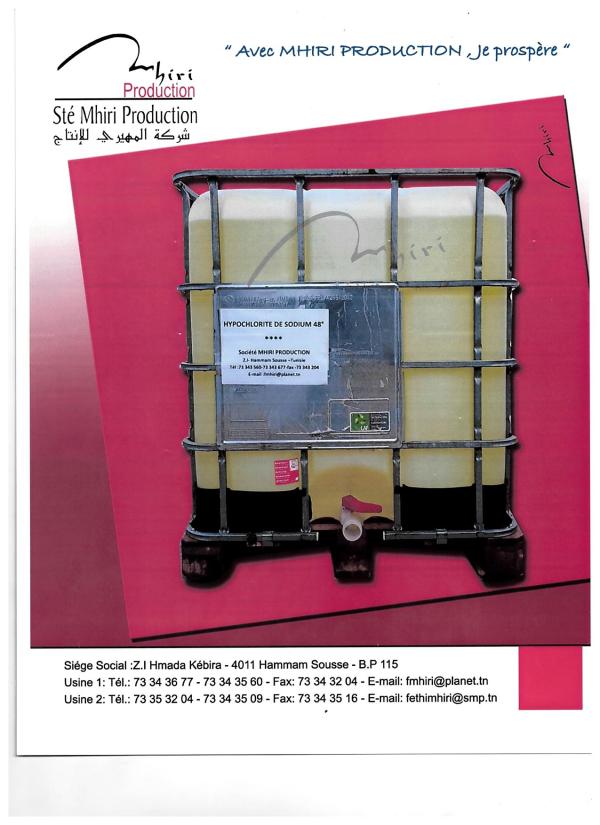  Hypochlorite De Sodium 48°-50° - hygiene entretien nous sommes une soci&eacute;t&eacute; industrielle sp&eacute;cialis&eacute; dans la  production d'hypochlorite de sodium 48&deg;&agrave; 50&deg;a partir de sel par &eacute;lectrolyse,  nous cherchons des clients important &agrave; l'&eacute;tranger 