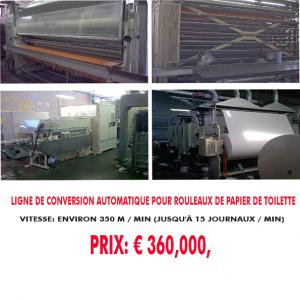  Ligne De Conversion Pr Rouleaux Papier Toilettes - matériels machines bonjour,  nous disposons pour notre partenaire d'allemagne d'une ligne de conversion pour rouleaux de papier toilettes ayant une capacité de production d'environ 350 m / min (jusqu'à 15 journaux / min).nous contacter pour plus d'infos.
