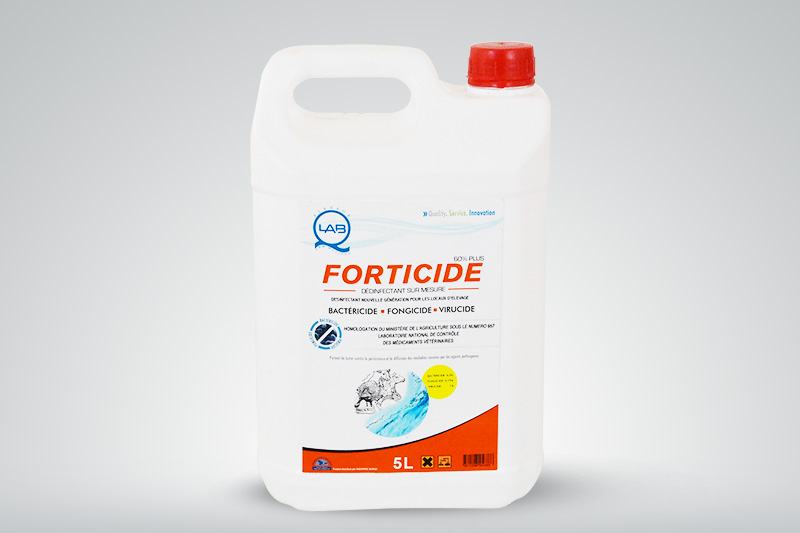 FORTICIDE AC60:DESINFECTANT LOCAUX D'ELEVAGE - hygiene entretien forticide ac 60 est un désinfectant puissant très efficace contre les bactéries,  les champignons et les virus. composition - - sels d’ammonium quaternaires - glutaraldehyde. formaldehyde - glyoxal - solution hydro alcoolique application - désinfectant haute performance sp