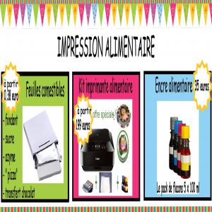 IMPRIMANTE ALIMENTAIRE FEUILLES AZYME SUCRE ENCRE - patisserie je vends le materiel et produits pour l impression alimentaire - kits imprimantes canon a4 et a3,  produits consommables ( feuilles comestibles,  encre et cartouches alimentaire ) et des decors comestibles et numeriques.----ils vous permettront de personnaliser tous types de desserts (  patisserie,  gl