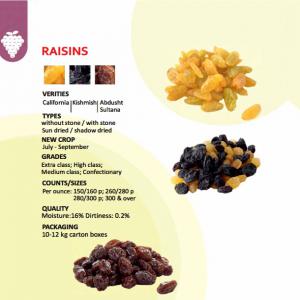  Raisins Secs - fruits secs et graines grillées nous vous proposons des raisins secs noirs et jaunes à des prix très compétitifs.--notre société est spécialisée dans la promotion et la commercialisation de produits agroalimentaires ouzbeks (ouzbékistan). via notre maison mère en ouzb&