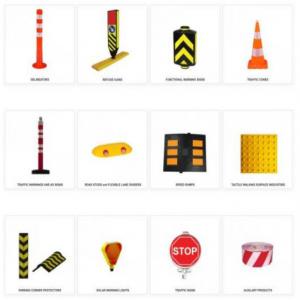  Road Safety Materials - machinery equipment road safety products-- delineator posts-- refuge signs-- functional warning signs-- traffic cones + ad cones-- warning and ad signs-- road studs-- lane dividers-- speed ramps-- tactile walking surfaces-- parking corner p