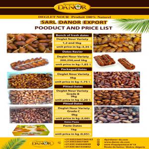  Dattes D'algérie - fruits et légumes nous sommes une société algérienne spécialisée dans l export agroalimentaire  nous sommes produire et conditionnement de dattes nous pouvons vous fournir en ravier 250 g. 400 g . 500 g ,  boite de 1 kg et 2 kg et 5 kg meme en branchée  et la pâte des da