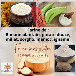  Farines Sans Gluten, Naturelles, - féculents nous produisons des farines sans gluten,  de très bonne qualité et en grande quantité--nos farine sans de très grande quantité nutritive,  issu de l'agriculture familiale sans pesticide dans la zone riveraine du parc w du benin.--nous avons - --- la farine de patates