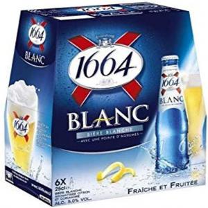  Bières 1664 Blanche 12x25cl - boisson alcoolisée  1664 blanc c'est une bi&egrave;re blanche aromatis&eacute;e au citron et &agrave; la coriandre. tr&egrave;s rafraichissante la 1664 blanc accompagnera id&eacute;alement vos repas entre amis. c'est une bi&egrave;re agr&eacute;able &agrave; d&eacute;guster gr&acirc;ce &agrave; son corps fruit&eacu
