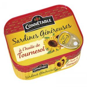  Sardine En Boîte Connétable - conserve semi conserve sardine &agrave; l'huile v&eacute;g&eacute;tale conn&eacute;table. direct conserverie. poids net 140 g poids du poisson 98 g merci de me contacter pour une cotation personnelle et adapt&eacute;e. minimum de commande 1 palette (soit 10000 bo&icirc;tes).