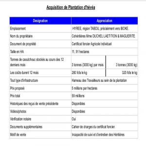  Plantation D'hévéa Avec Certificat Foncier Céde - mine terrain concession nous cedons pour deux h&eacute;riti&egrave;res une plantation d'h&eacute;v&eacute;a h&eacute;rit&eacute;e de leur p&egrave;re. r&eacute;gion de touba en c&ocirc;te d'ivoire prix de vente 59 millions de francs cfa superficie 11 91 hectares nb toutes les vid&eacute;os photos documents