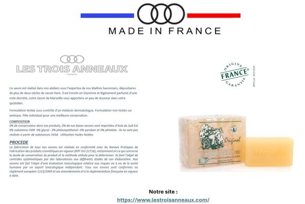  Recherche Importateur Distributeur - hygiene entretien nous souhaitons proposer notre gamme de savons de marseille de fabrication française comportant du savon bébé (rare en savon de marseille norme ce),  grammage disponible en 100gr et 200gr. nous avons aussi des savons de toilettes en 4x100gr. nos savons sont fabriqués en fr
