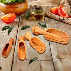  Cuillères Épices En Bois D'olivier - autres nos magnifiques cuill&egrave;res &agrave; &eacute;pices en bois d'olivier sont fa&ccedil;onn&eacute;es &agrave; la main avec une pr&eacute;cision artisanale &agrave; partir du bois d'olivier.