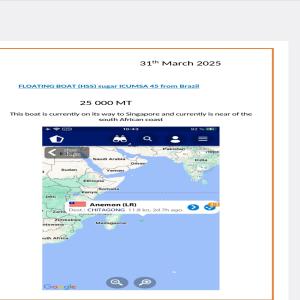  Bateau Flottant 25000mt De Sucre - produits sucrés nous avons un bateau flottant de 25000mt de sucre icums 45 bresilien direction de singapour et actuellement pret de l'afrique du sud 