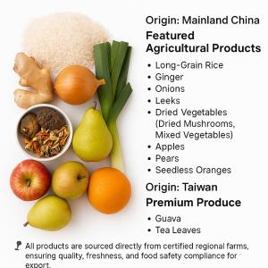  Long Grain Rice, Ginger, Onions, Leeks, - fruits and vegetables seeking reliable importers or distributors for the following products-----agricultural & food products--origin- mainland china,  taiwan products---mainland china- long grain rice,  ginger,  onions,  leeks,  scallions,  dried vegetables (dried mushrooms,  onions,  mixed vegetables,  etc.),  pear,  seedless mand