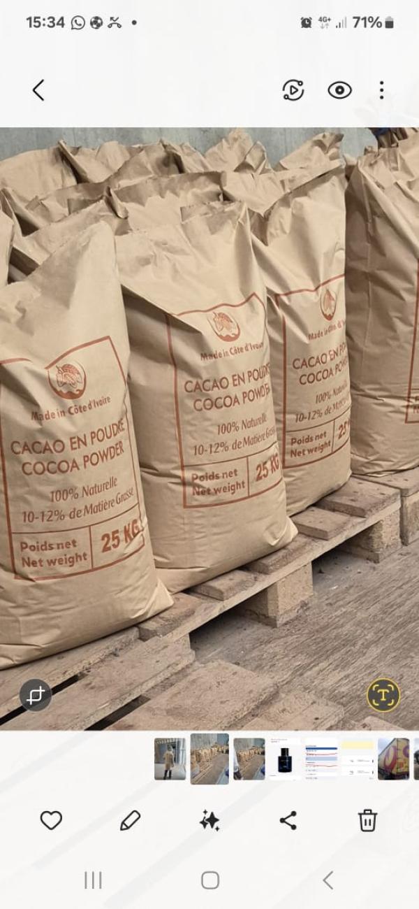  Poudre De Cacao - café cacao thé nous disposons de plus de 100 tonnes de poudre de cacao naturelle pour l'exportation disponible dans nos entrepôts à abidjan côte d'ivoire--qualité - 10-12 premium--prix fob - 8000$ / tonne--fiche technique disponible
