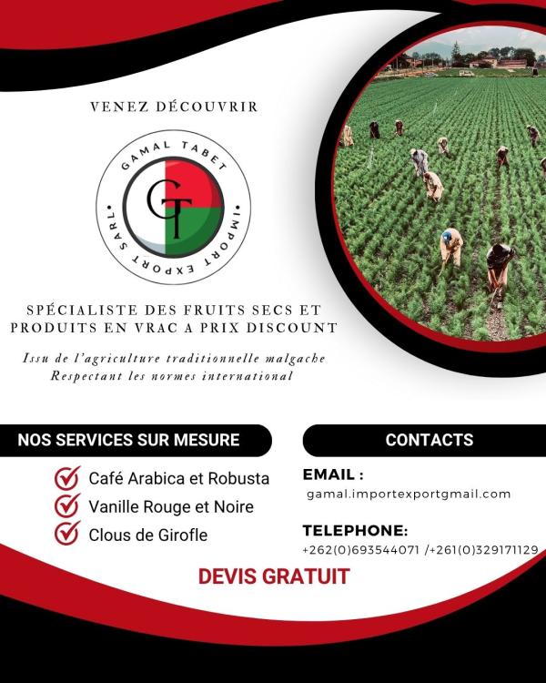  Offre Commerciale De Café Arabica-fob - fruits secs et graines grillées madame monsieur nous avons le plaisir de vous pr&eacute;senter notre offre commerciale pour du caf&eacute; arabica de haute qualit&eacute; en provenance de madagascar. * produit caf&eacute; arabica * origine madagascar * quantit&eacute; moqt 100 * prix sur devis terme de commerce inter