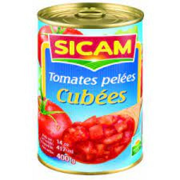  Conserve Tomates Pelées Cubées 1/2 400gr - retains destockage --total de 2000 cartons tomates en boites métalliques cartons de 24 boites 1/2 (0.400gr net) dluo juillet 2026 dans conteneur 20 dry--vente en cout et fret  au port de destination.------total clearance--of 2, 000 cartons of canned tomatoes   each carton contains 24 half-size cans (4