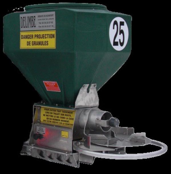  T11 Road Salt Spreader - machinery equipment  working width 4 metres suitable for dry or wet salt available in 80 and 120 litre capacities. electric salt spreader for clearing snow from roads salt extraction. it is placed at the rear of the vehicle (utility vehicle quad bike small lorry). working width 4 metres (stainless steel auge