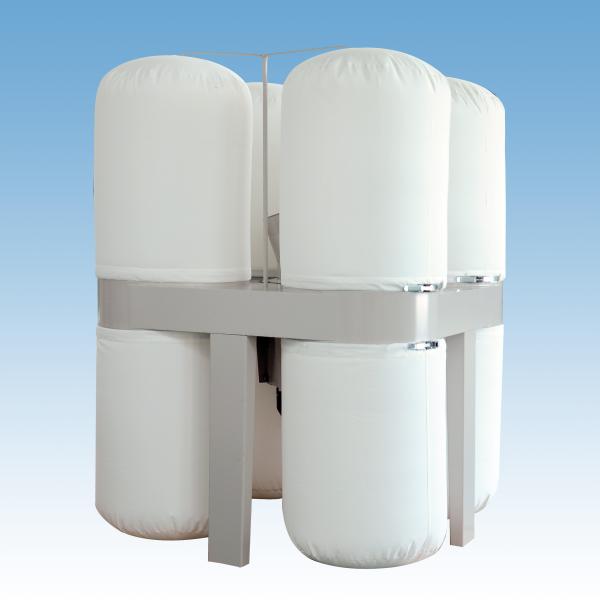  Dust Collector - matériels machines model dc 10 motor power 10hp(7.5kw) fan diameter 355mm inlet diameter 6x100mm air flow 9000m³/h filter bag dia upper 560x800x4mm collecting bag dia lower 560x800x4mm overall size 1300x1300x2100mm packing size 1320x1320x1100mm net weight 120kg gross weight 125kg