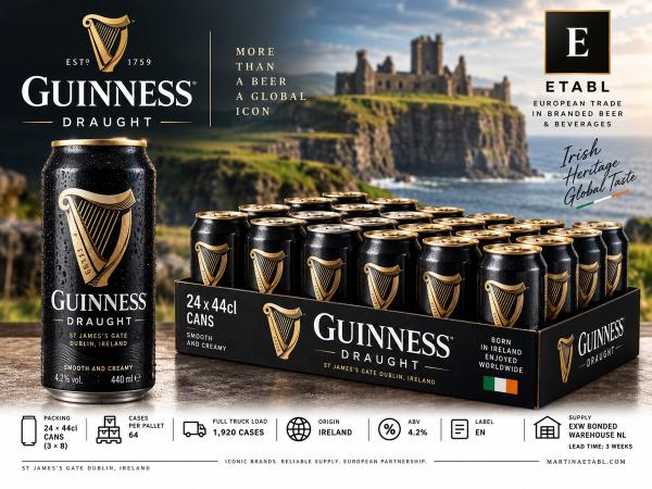  Guinness Draught 44cl Cans Wholesale Full - booze guinness draught 44cl cans available for european wholesale and international distribution. packing 24 × 44cl cans (3 × 8) abv 4.2% origin ireland label en cases per pallet 64 full truck load approx. 1 920 cases