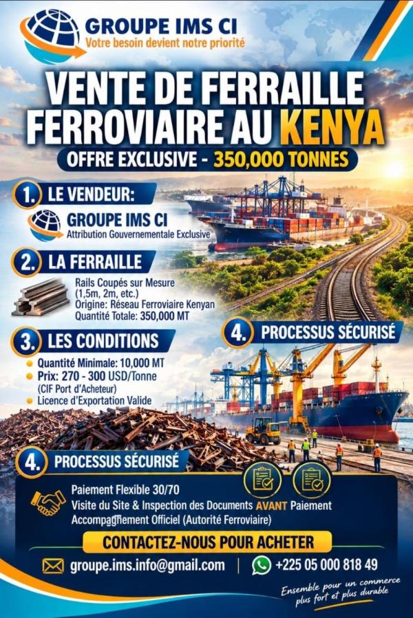  Ferraille - métaux nous disposons de 350 000 tonne de ferraille au kenya pour botre exportation. veuillez nous contacter.