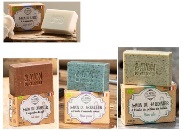  Savon - hygiene entretien nous disposons actuellement d'un stock important de savons artisanaux fran&ccedil;ais les secrets de l&eacute;ontine   100 g compos&eacute; de 4 r&eacute;f&eacute;rences   savon du cuisinier   poudre de caf&eacute;   savon du linge   &agrave; la saponaire   savon du bricoleur   amande douce  