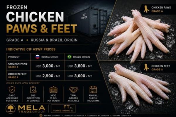  Frozen Chicken Paws, Feet, Mjw, Whole... - meat and eggs frozen chicken cuts   offer available origin   brazil hs code   slaughterhouse   brf   sif 1001 delivery terms   cif aswp (any safe world port) port of loading   santos port brazil type of sale   annual contract   trial shipment + annual contract minimum quantities   trial 5 fcl (135 mt)   annual