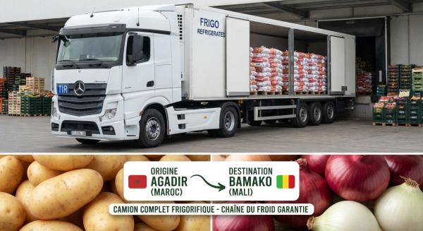  Agro-alimentaire Sourcing - fruits et légumes  disponible arrivage de camions frigorifiques (maroc   mali) professionnel malien bas&eacute; &agrave; agadir propose des approvisionnements r&eacute;guliers par camions complets de pommes de terre fra&icirc;ches (vari&eacute;t&eacute; spunta calibre export sup&eacute;rieure) et d'oignons calibr