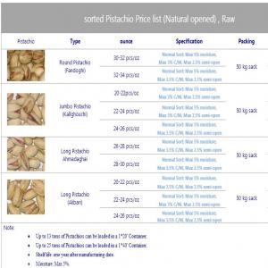  Pistache Fruits Secs ,grain - fruits secs et graines grillées moisissure - 5% max--conservation 1an--13t pour 20 pied--25t pour 40 pied